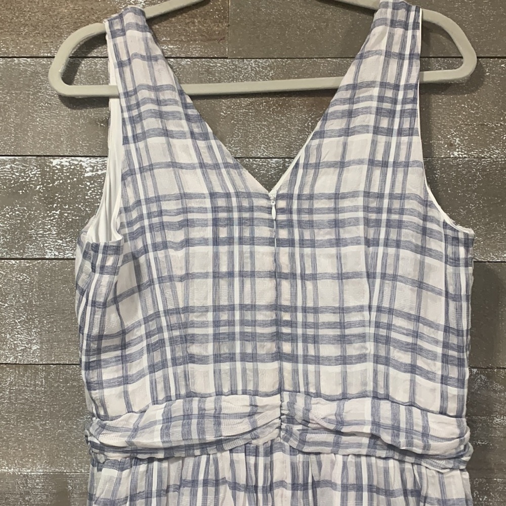 DKNY blue and white plaid tiered ruffle tank maxi with v-neck size 10 - Picture 5 of 10